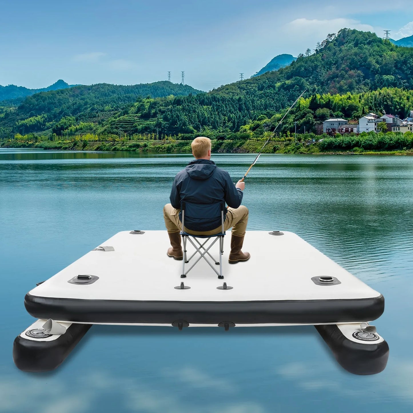 Portable Fishing Boat Multi Person Inflatable Swimming Dock With 8.2 Foot Platform For Stable And Safe Water Activities