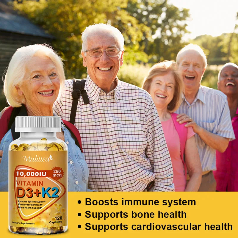 Mulittea Vitamin D3+K2 Capsules Help Regulate Calcium Metabolism Promote Heart Bone Teeth and Skin Health Support Immunity