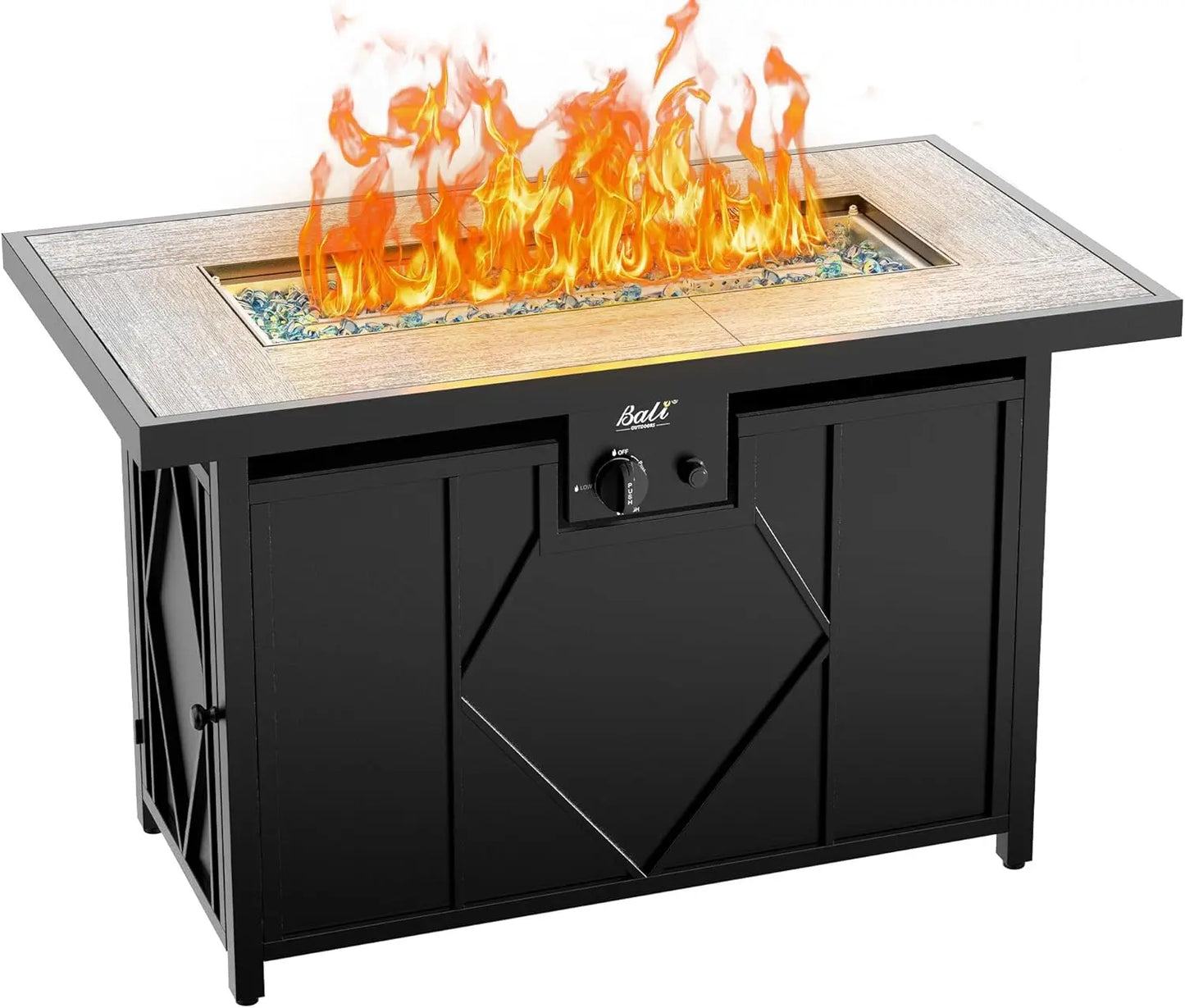 42 inch Propane Fire Pit Patio Outdoor Fire Pit Table Large Black Firepits for Outside Rectangular