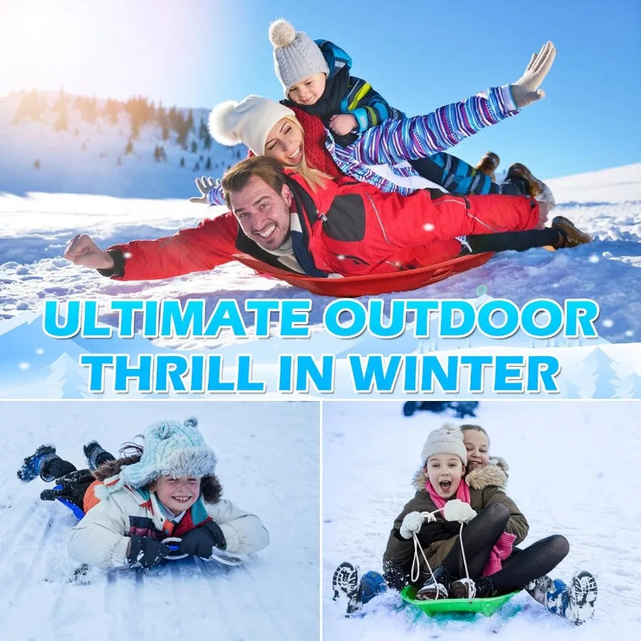 35 Heavy Duty Snow Sled for and Adults - Downhill Sprinter Toboggan with 2 Handles and Pull Ropes Red Winter Sledding Gift for
