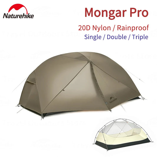 Naturehike Mongar Pro Camping Tent Travel 20D Nylon Tent 1/2/3Person Waterproof Backpacking 3 Season Ultralight Tent with Canopy