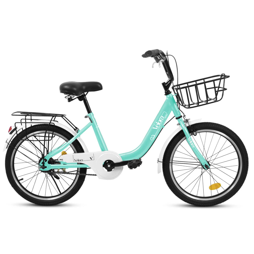 A20182 20 Inch Kids Bike for Boys & Girls, Children's Bicycle with V-Brake, 1-Speed, Chain Guard & Rear Rack, Lightweight Steel Frame (Pink, Green, Purple, White)