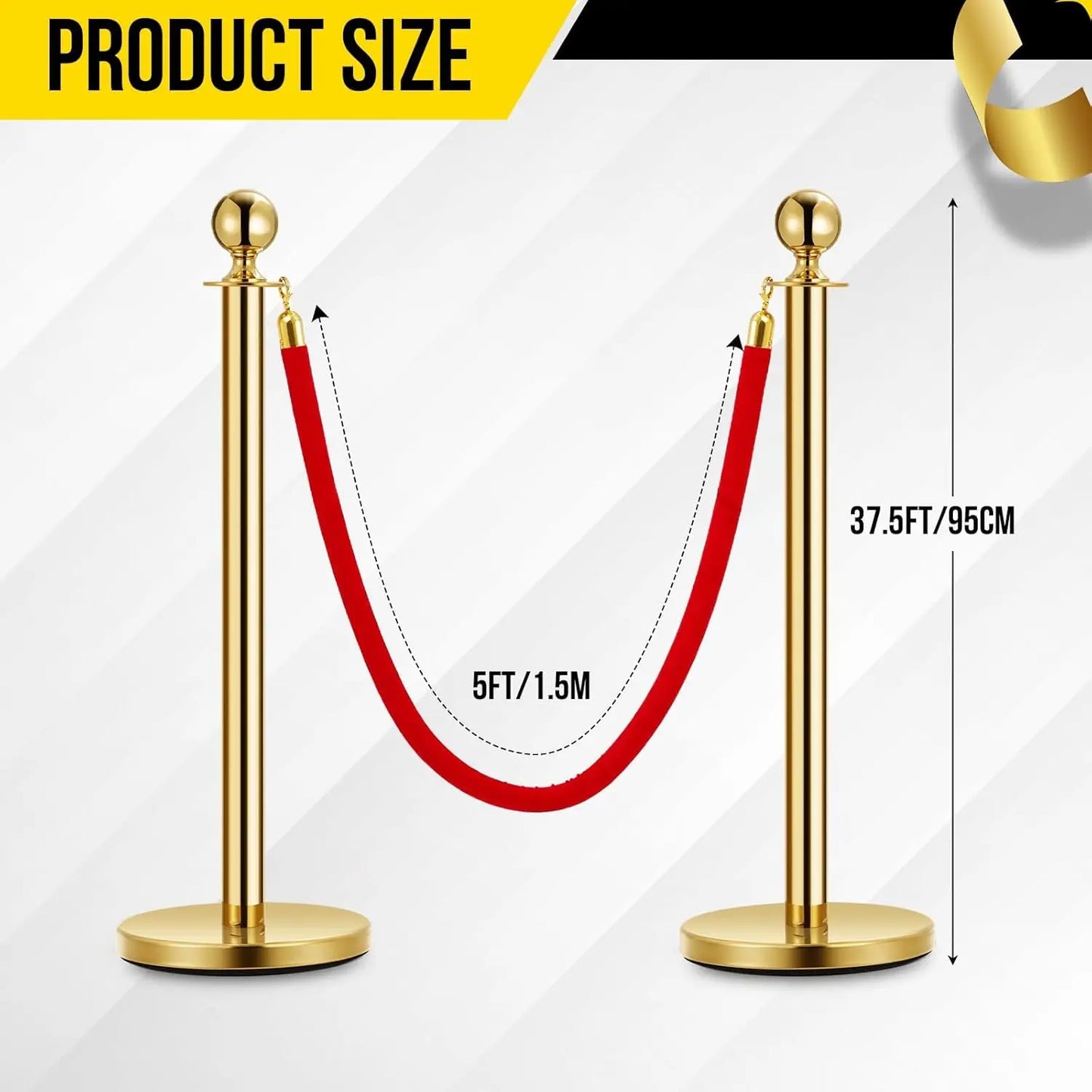 Elegant Gold Stanchion Posts with Luxurious Red Velvet Ropes VIP Queue Poles for Red Carpet Events Weddings and Premieres