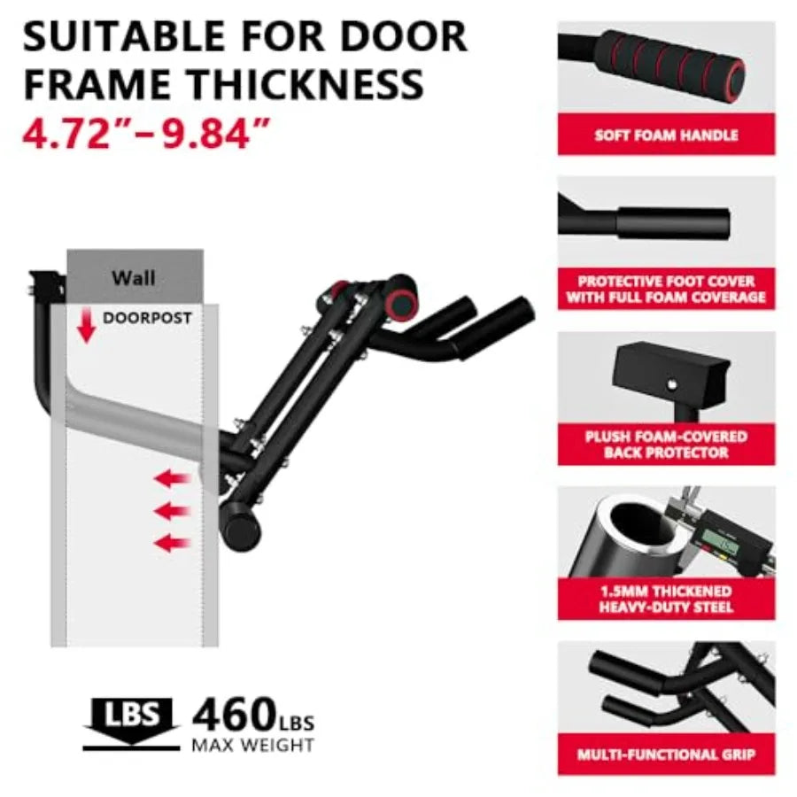 2025 Upgrade Multi-Grip Pull Up Bar for Doorway - Heavy Duty 460 lbs Chin-Up Bar in Black for Home Gym Exercise on Al