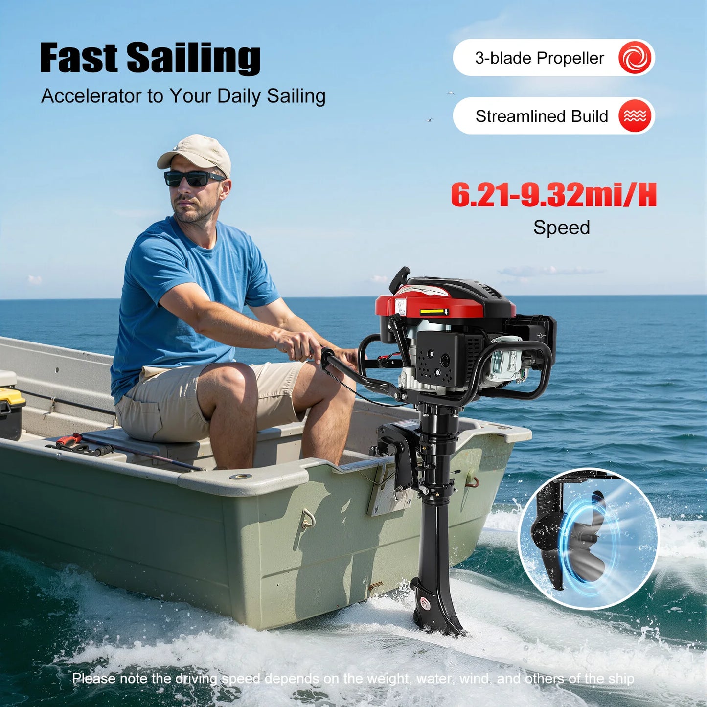 4-Stroke 196CC Outboard Motor Fishing Boat Engine  for Fishing Aquaculture Outdoor, Outboard Trolling Motor 5.1 kW /7 HP
