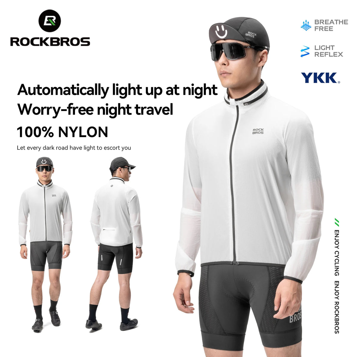 ROCKBROS Cycling Jacket Lightweight Windproof Hooded Jacket Foldable Compact Portable Fluorescent Coat Hoodie Cycling Clothing
