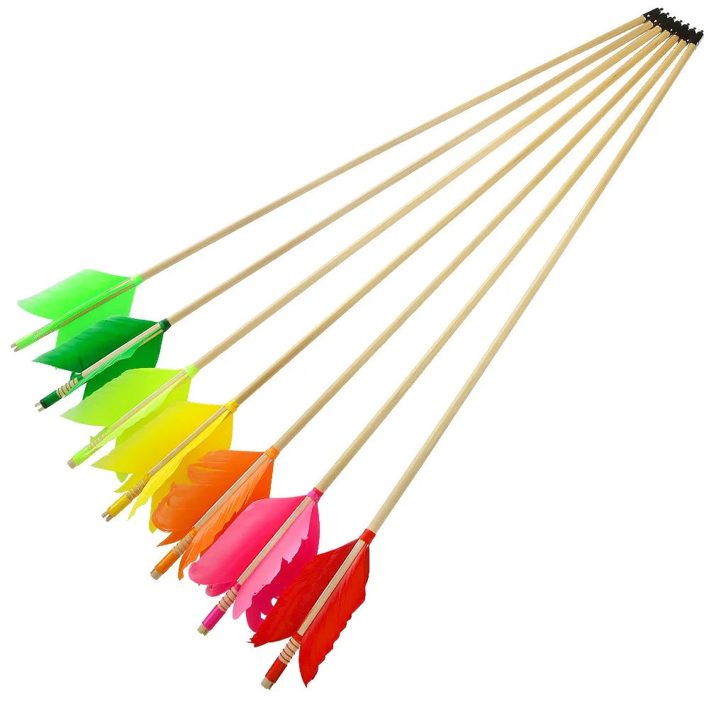 Wood Arrows 7pcs 32" (80cm) 8.5mm OD Handmade with Turkey Feathers for Recurve Traditional Bow Archery Shooting Target Hunting Outdoor Sports Accessories