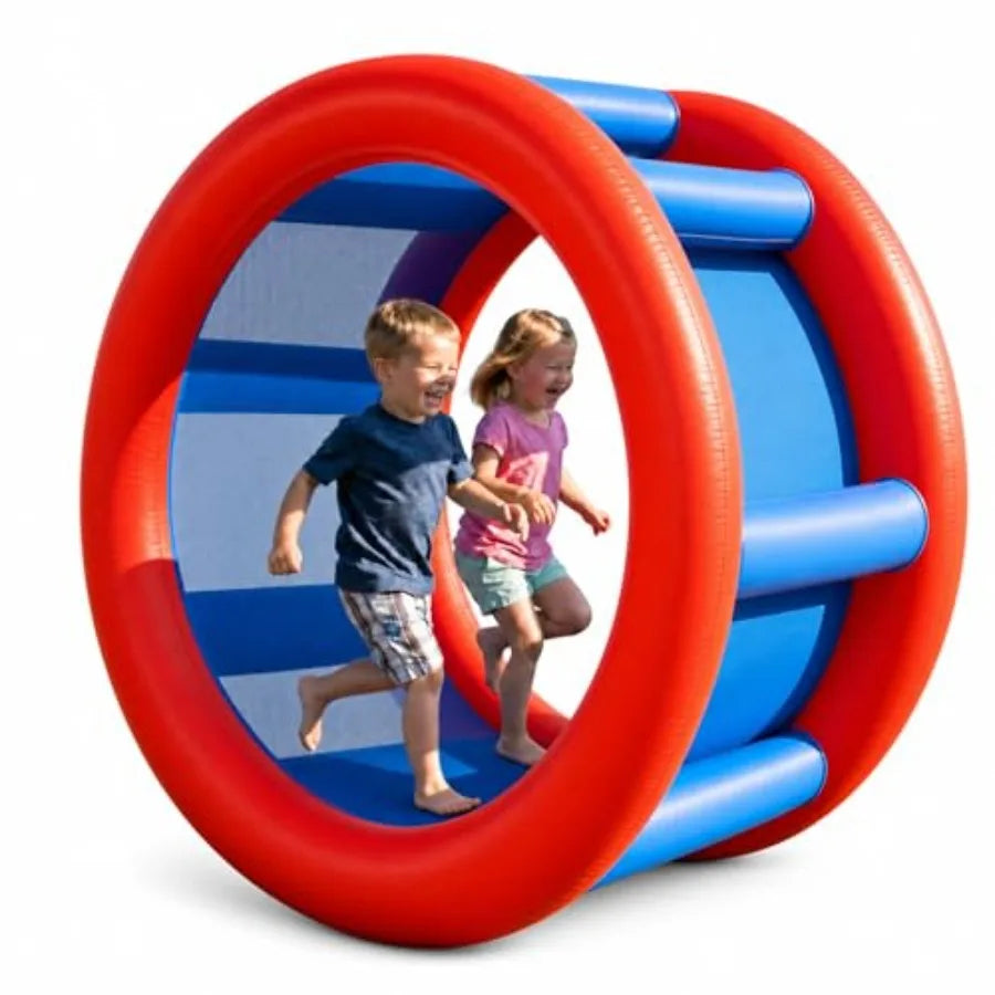 Backyard beach rolling toy for kids and adults: durable PVC blue supports 300 lbs 2-person human hamster wheel ages 5+