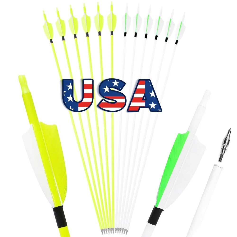 31.5" Archery Mixed Carbon Arrow SP500 3inch Turkey Feather Recurve Compound Bow Hunting Shooting Target Carbon Arrows,12pcs