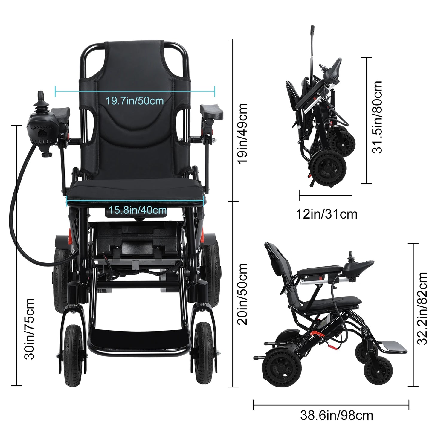 12-Mile Range 500W Motor Wheelchair Electric Wheelchair with Large Footrest