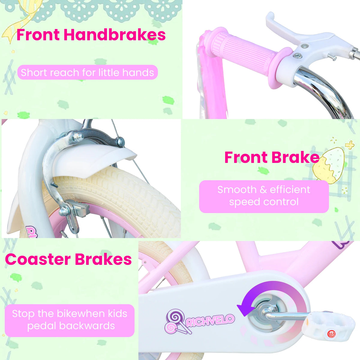 Kids Bike for Girls Ages 2-7 Years Old, 12 14 16 Inch Kids Bicycle with Training Wheels, Doll Seat, Streamers and Basket, Toddler Girl Bicycle with Coaster Brake and C-Brake, Birthday Gift