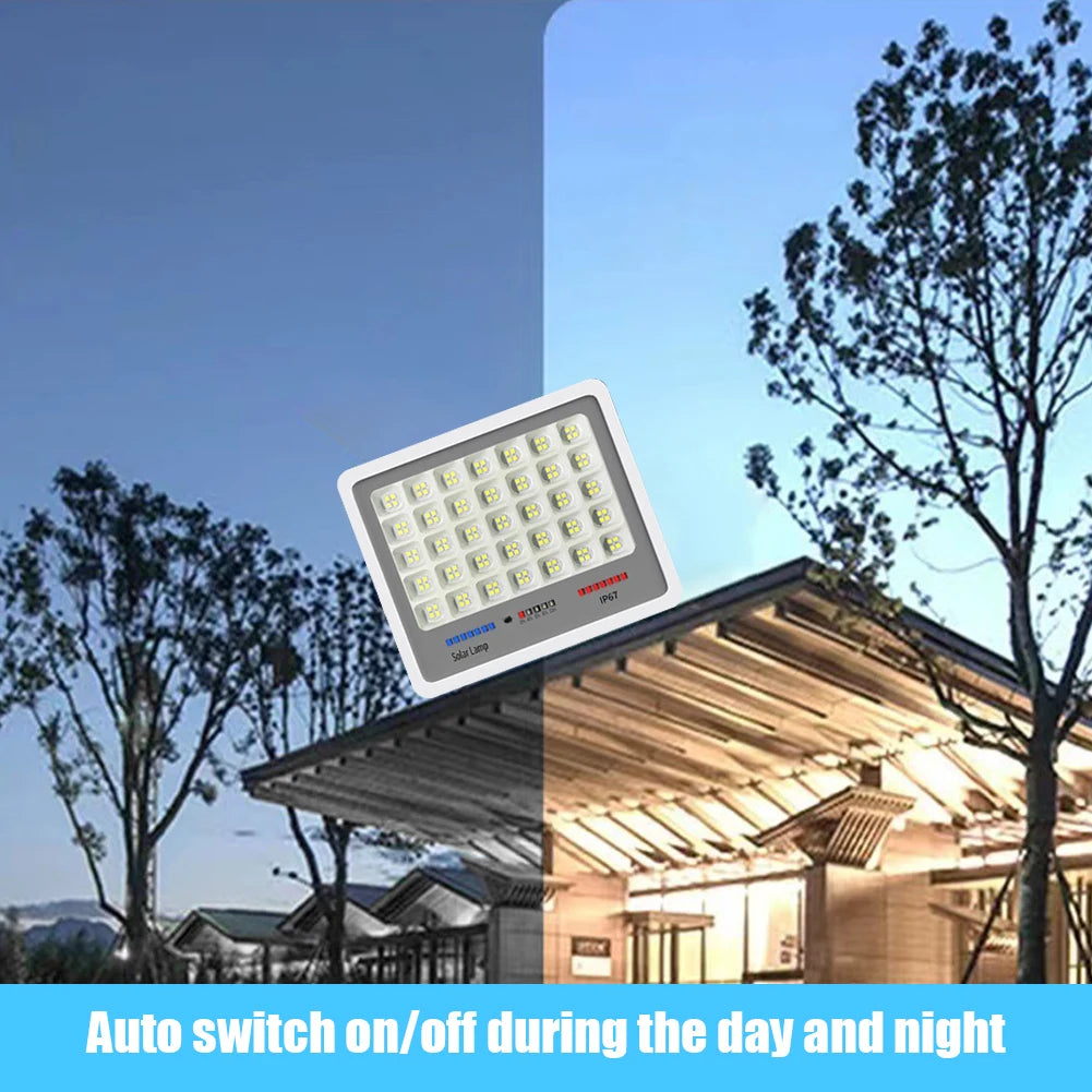 Solar Powered LED Flood Light IP67 Waterproof Spot Lights Multi Modes Outdoor Wall Floodlight Remote Control for Patio Path Yard
