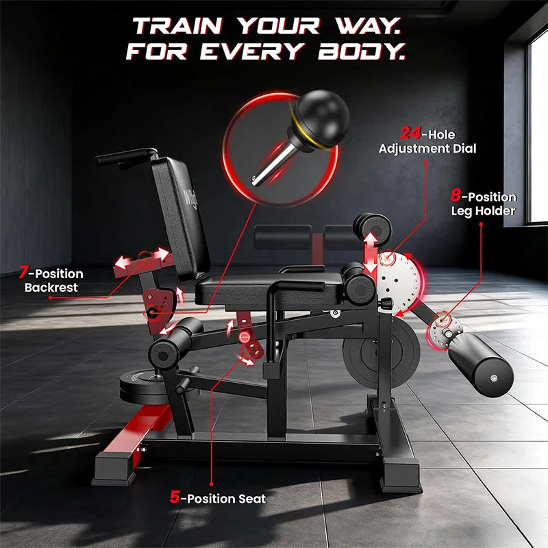 Pooboo Leg Extension and Curl Machine, 1000LB Adjustable Home Gym Leg Trainer | 4 in 1 Leg Trainer with Quick Pull-Pin Adjustments, 1000LB Capacity and Support for 1' and 2' Weight Plates