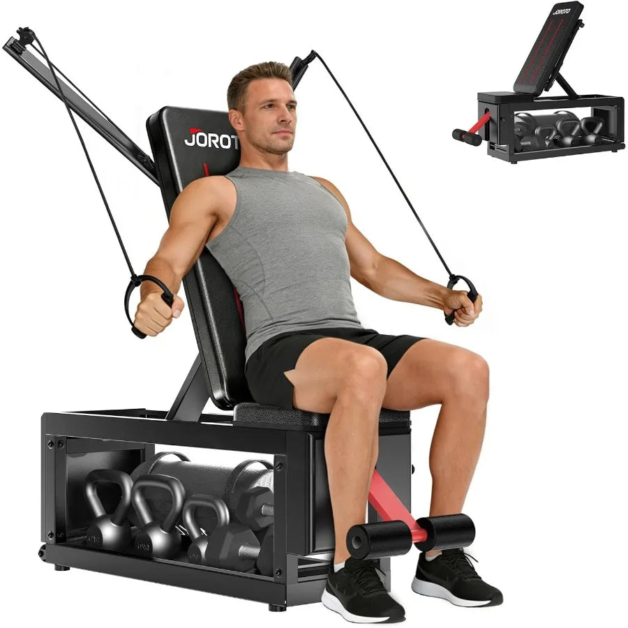 Adjustable Flat Workout Bench with Cable Fly Machine for Home Gym 990 lb Capacity Steel Frame Black Built-in Storage Ideal for