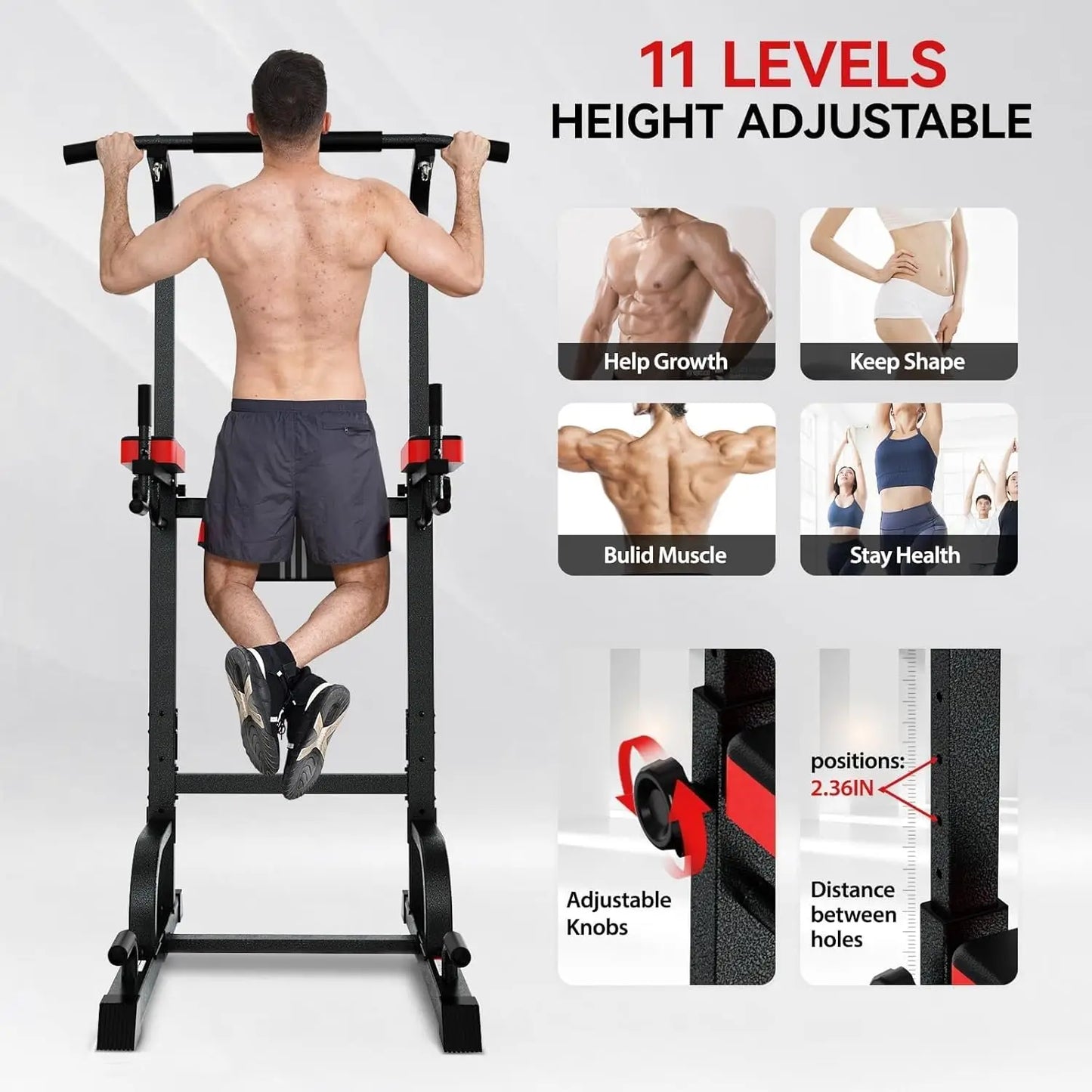 Power Tower Dip Station Pull Up Bar for Fitness Home Gym Workout,Multi-Function Adjustable Height Fitness Strength, Customized