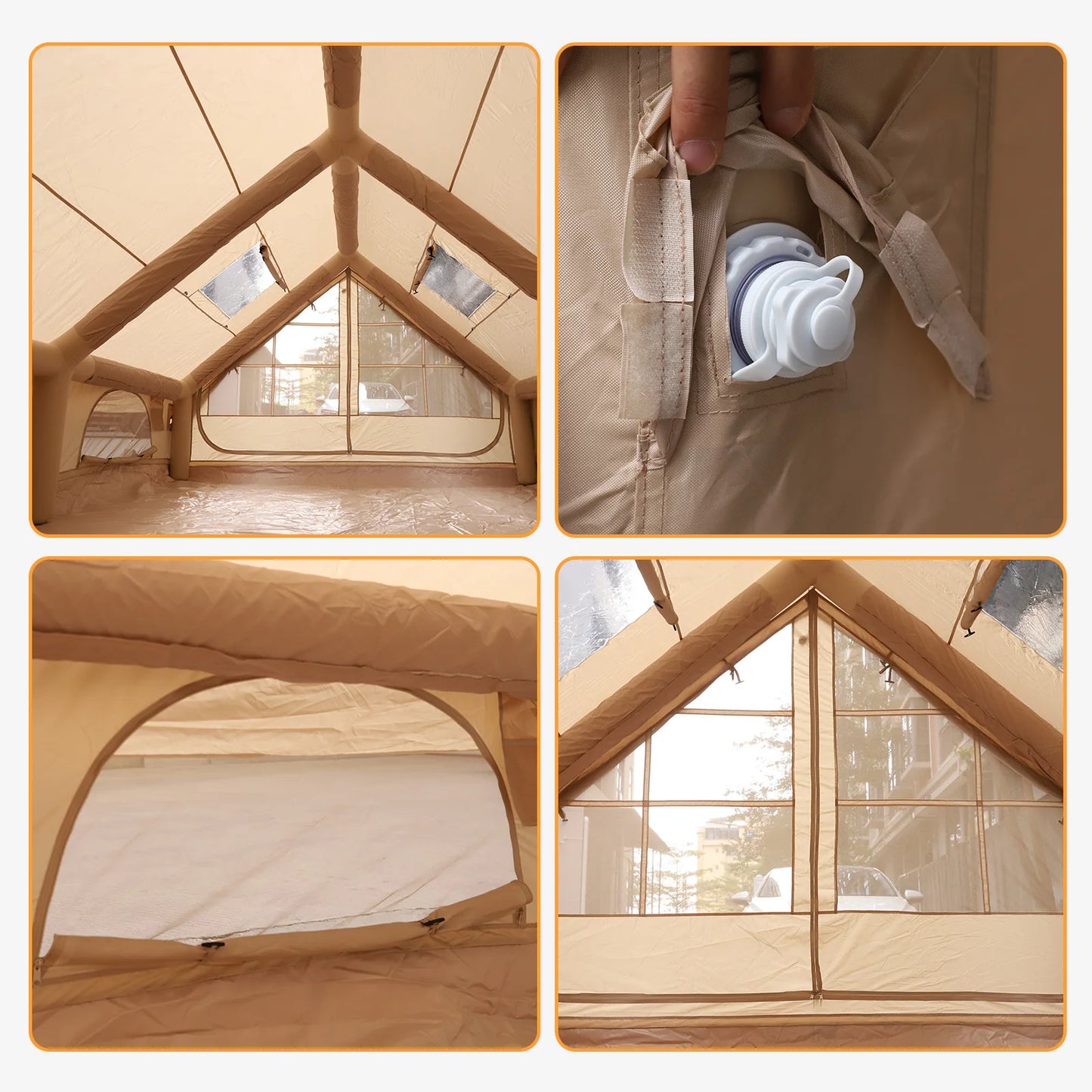 420D Oxford Cloth Camp Tent with Mesh Windows & Pump 4 Season Big House 130 Square Feets with Stove Jack for Pincnic & Travel