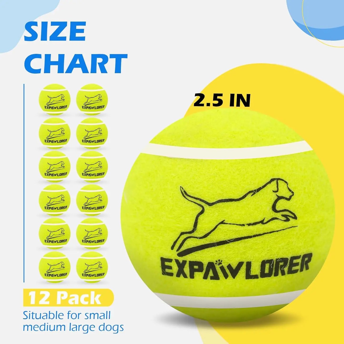 Squeaky Tennis Balls for Dogs, 12 Pack Interactive Chew Toys for Small to Large Pets