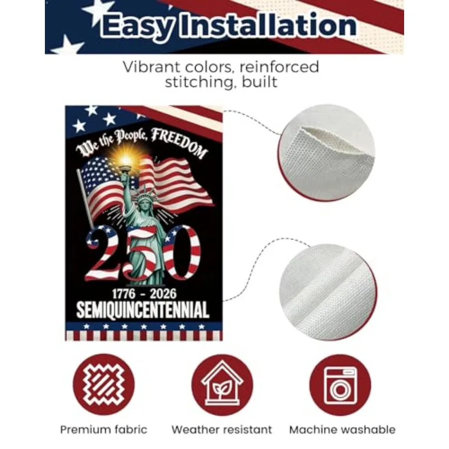 250 Years America Garden Flag, 250th Anniversary USA Patriotic 4th of July Double-Sided Waterproof Banner with Freedom Yard Sig