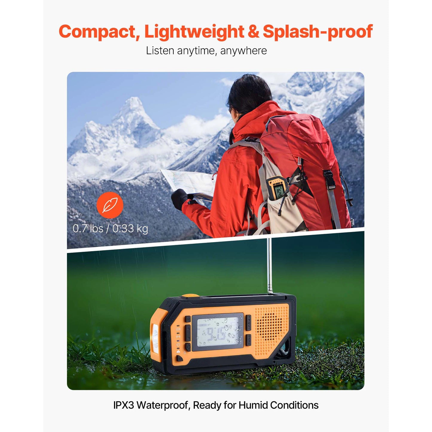 SucceBuy Emergency Weather Radio FM/AM/WB/NOAA Alert Solar Hand Crank Emergency Radio w/ USB Charging Cable SOS Alarm Flashlight