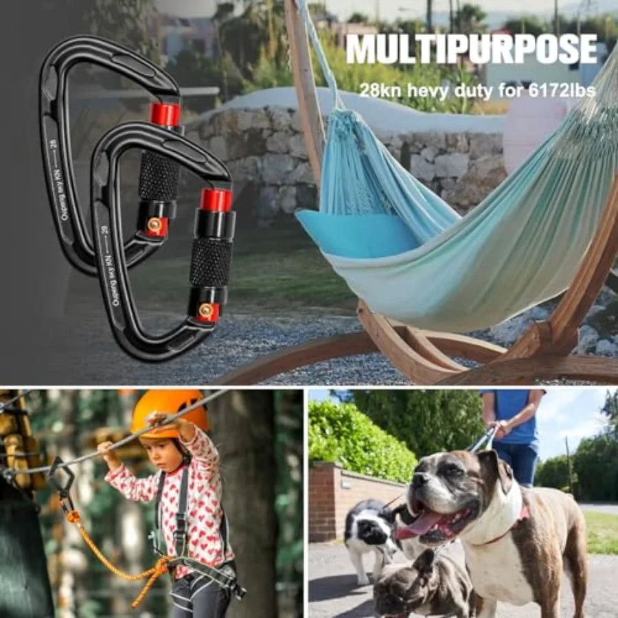 Auto Locking Carabiner Clips - 28KN 6172lbs Heavy Duty Caribeaners, Large Carabiner Clip for Keychains Hammock Camping, Gym, Hi