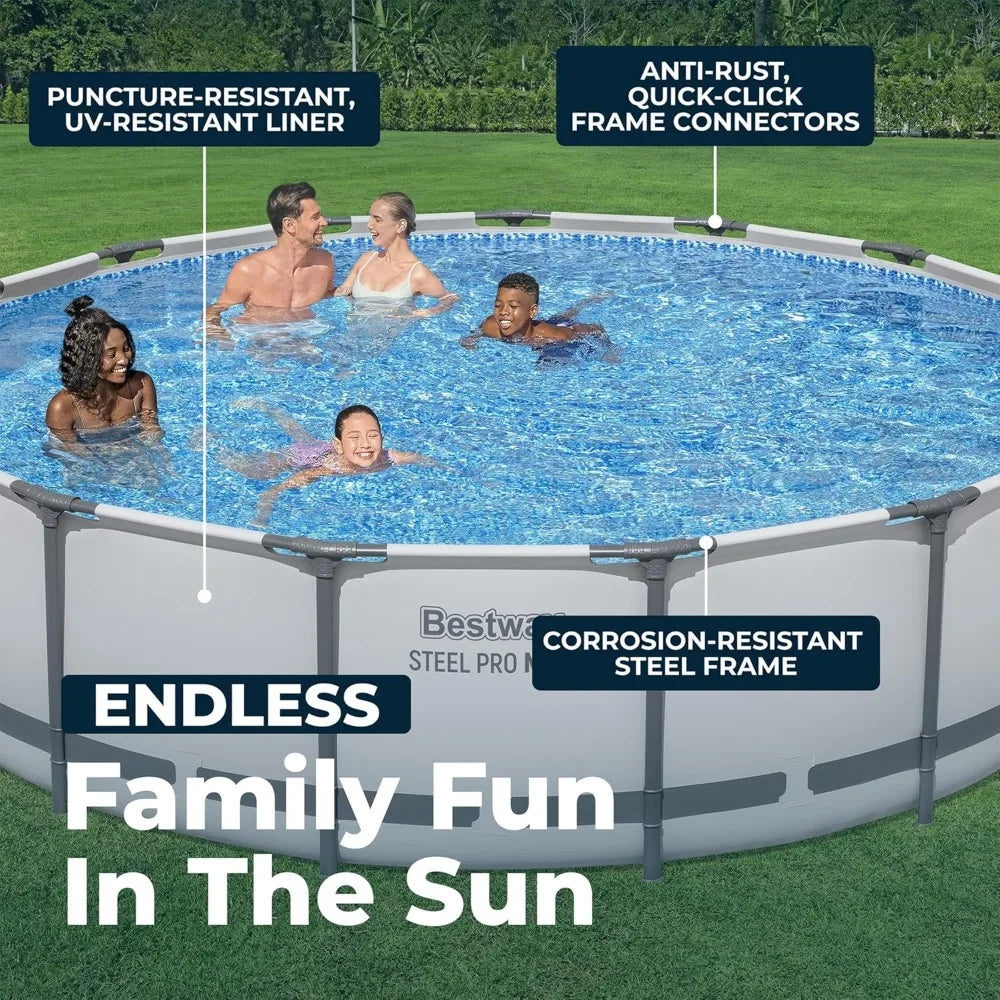 15' x 42" Above Ground Pool, Round Metal Frame Outdoor Swimming Pool Set with Filter Pump, Ladder, and, Custom