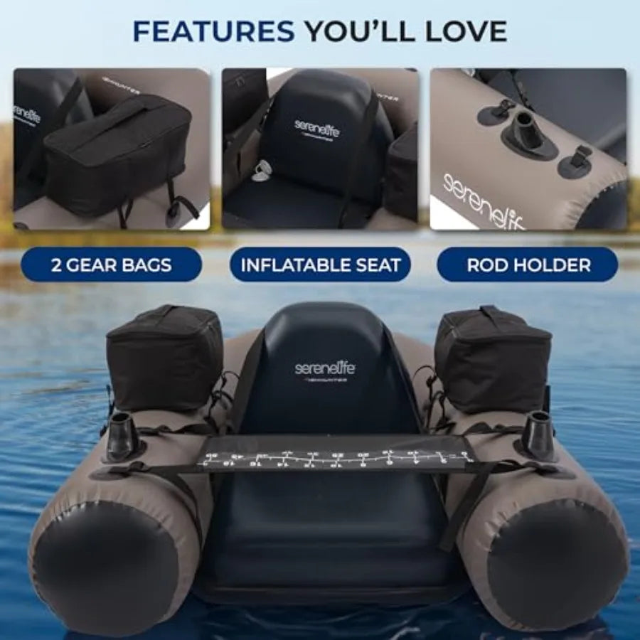 Inflatable Fishing Float Tube PVC Belly Boat for Angling with Rod Holders 2 Waterproof Pockets Fish Ruler 220 lbs Capacity
