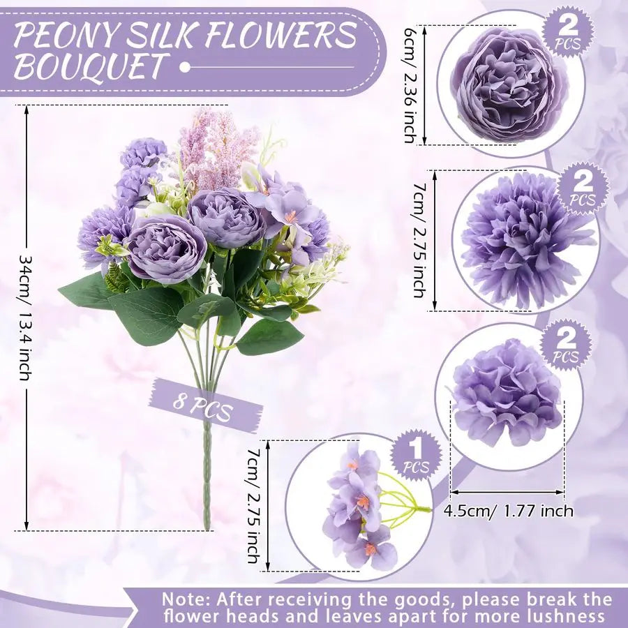 8 Pcs Artificial Flowers Bouquet Fake Silk Flowers Faux Bouquet Hydrangea Bouquets for Valentines Day Wedding Birthday Party Tab