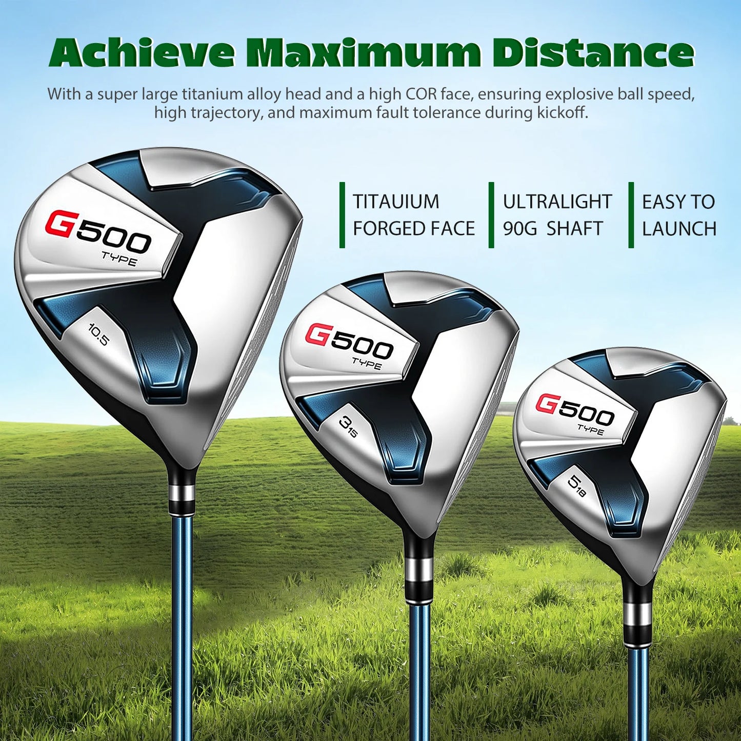 1 Set Men's Golf Club Set (3 Wooden Clubs, 1 Hybrid Club, 6 Iron Clubs, 1 Pitching Wedge, 1 Putter), Including Golf Bag And 5 Club Covers, Specially Designed for Right-handed Golfers | Suitable for Beginners And Intermediate