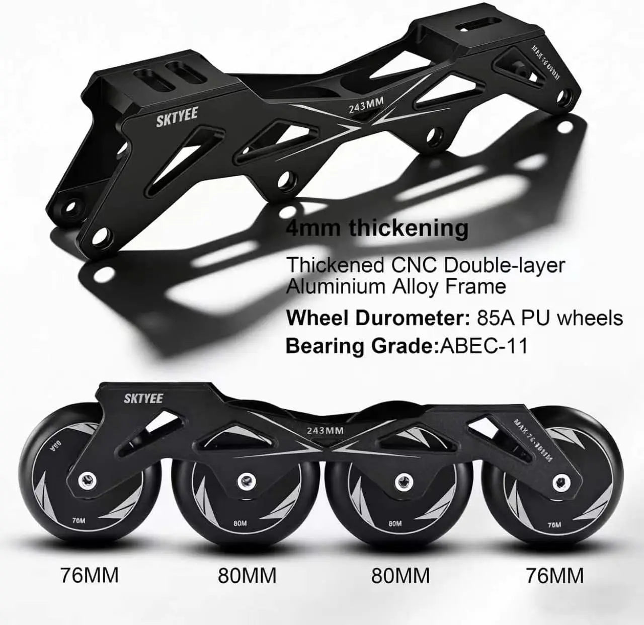 High-Performance Inline Skates for Adults, 85A PU Wheels, Washable Liner, Black - Ideal for Outdoor Fitness & Beginners