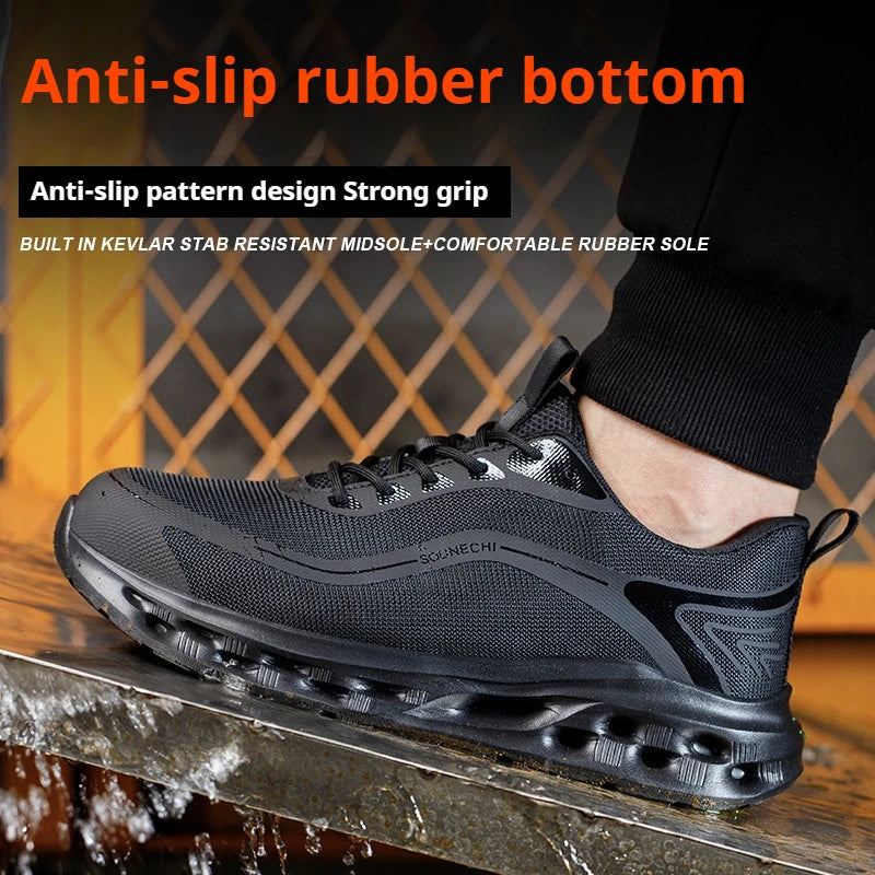 Men's Steel Toe Safety Shoes Anti-Smash Puncture-Proof Lightweight Breathable Work Boots with for Outdoor Construction Sneakers