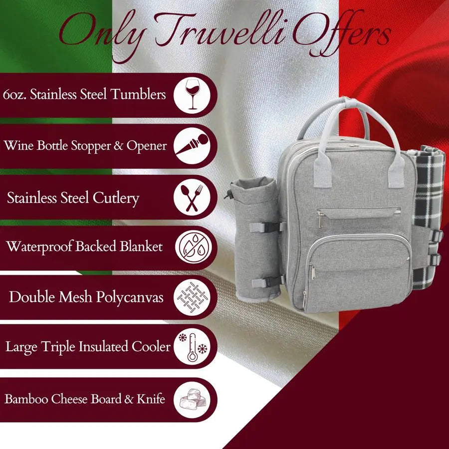 Picnic Backpack for 2 with Blanket 12in1 Insulated Picnic Basket Backpack Set with Wine Holder, Cutlery amp Cheese Board Luxury