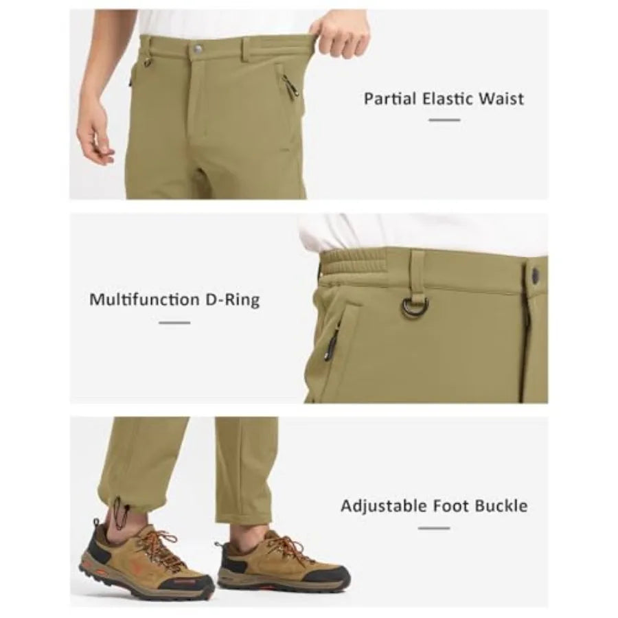 TBMPOY Men's Snow Pants Fleece Lined Hiking Winter Waterproof Softshell Ski Outdoor Insulated Climbing Pants Zipper Pockets