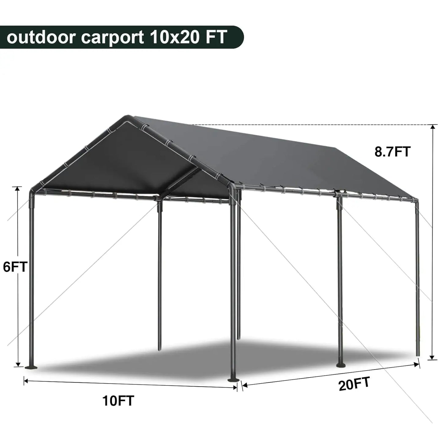 10x20 Heavy Duty Carport, Outdoor Carport Shelter with Reinforced Frame and Stakes, Waterproof Garage Car Port Tent, Customized