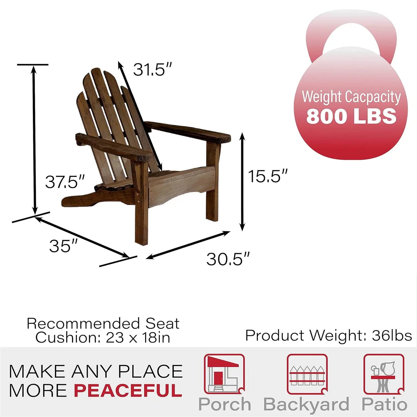Dark Walnut Heavy Duty Adirondack Chair - Authentic Amish Craftmanship from Treated Pine Outdoor Chair Made in, Customized