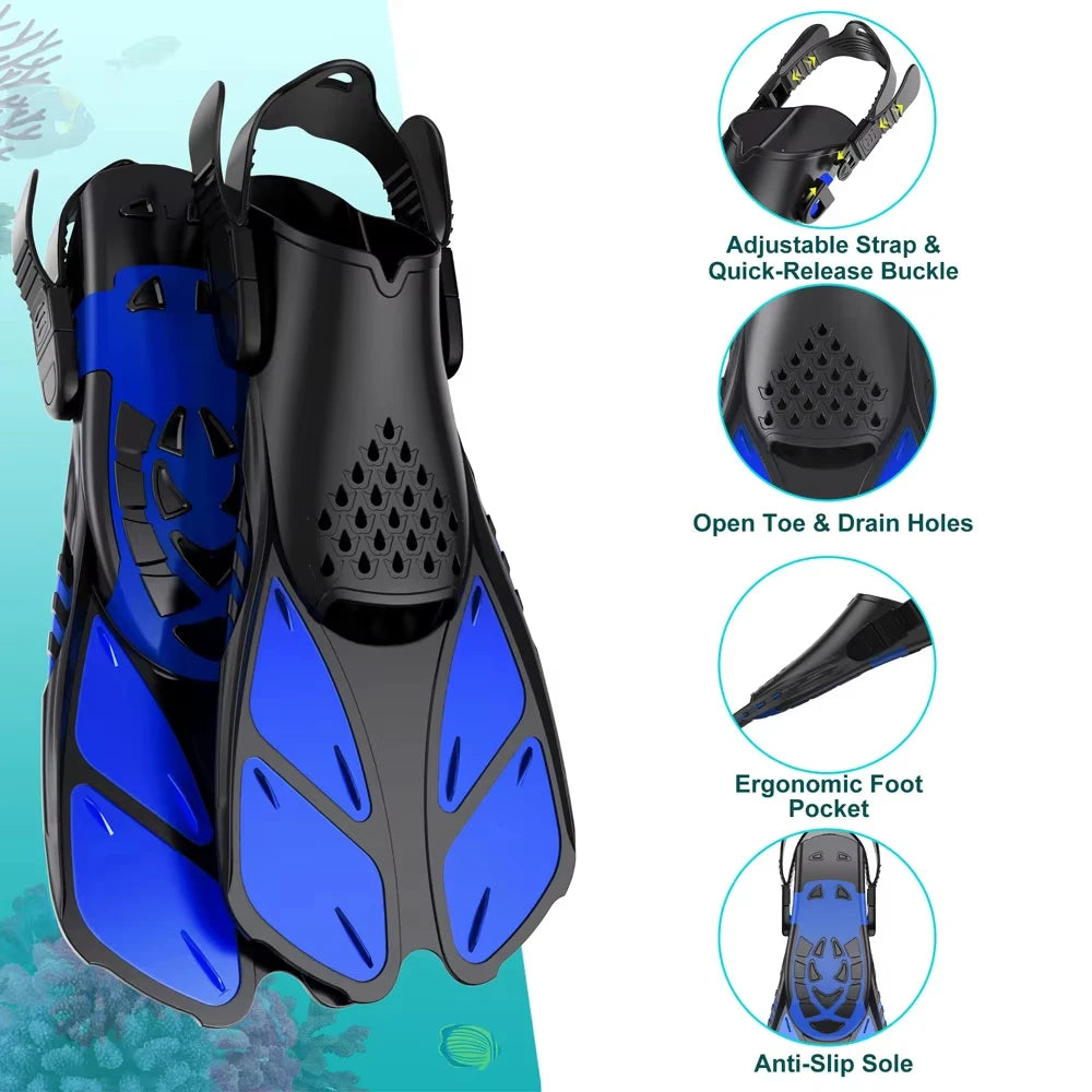 Adjustable Snorkel Fins for Adults and Teens Soft Silicone Diving Fins Comfortable Breathable Swim Fins for Snorkeling Diving 