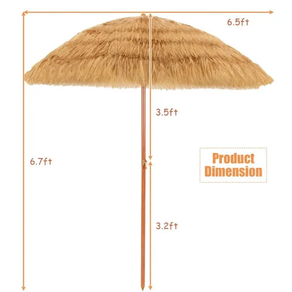 6.5 Feet Portable Thatched Tiki Beach Umbrella with Adjustable Tilt