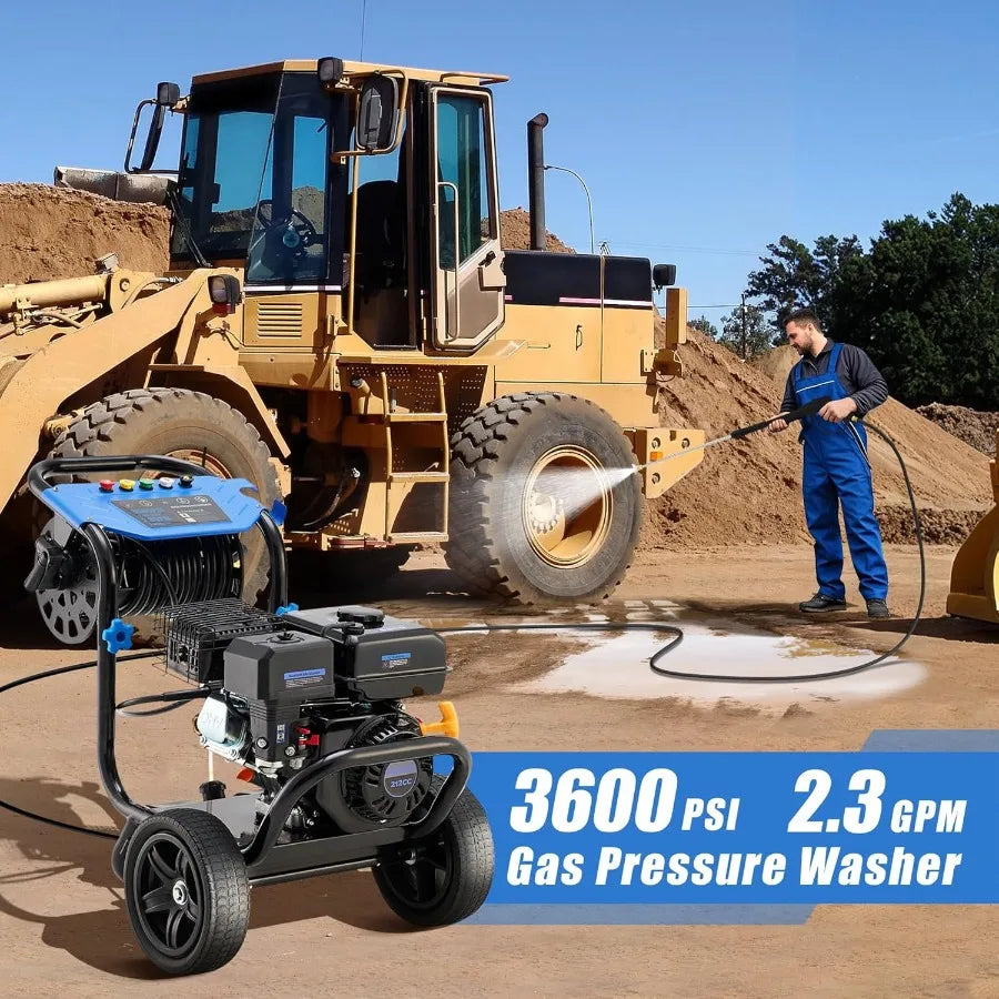 Gas Pressure Washer 3600 PSI 2.3 GPM Heavy Duty High Power Washer with 212CC Engine 30FT Hose Axial Aluminum Pump Soap Tank Spr