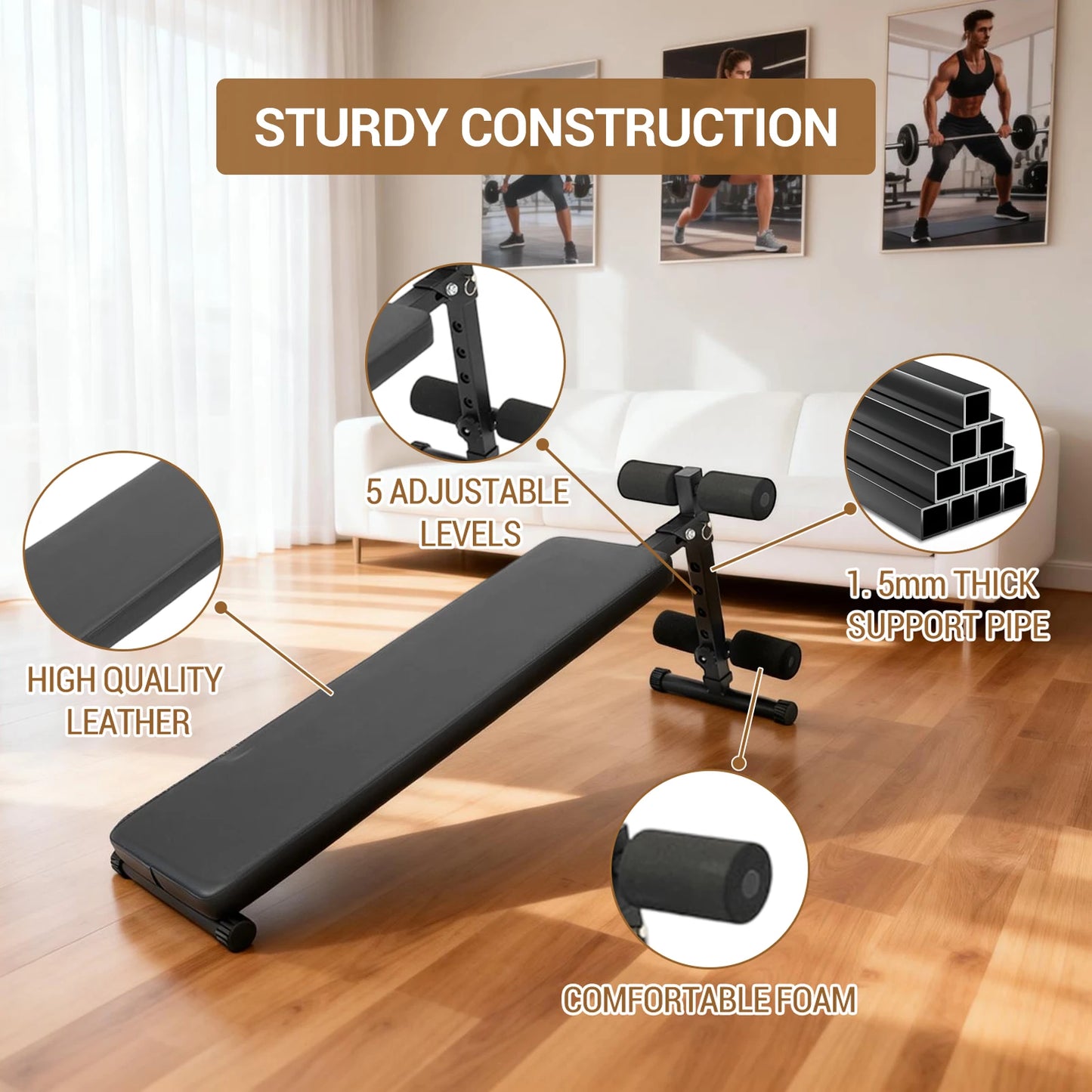 Sit Up Bench for Workout Home Gym-Adjustable Bench with Thick Pads for Ab Exercise,Weight Capacity 220 LBS