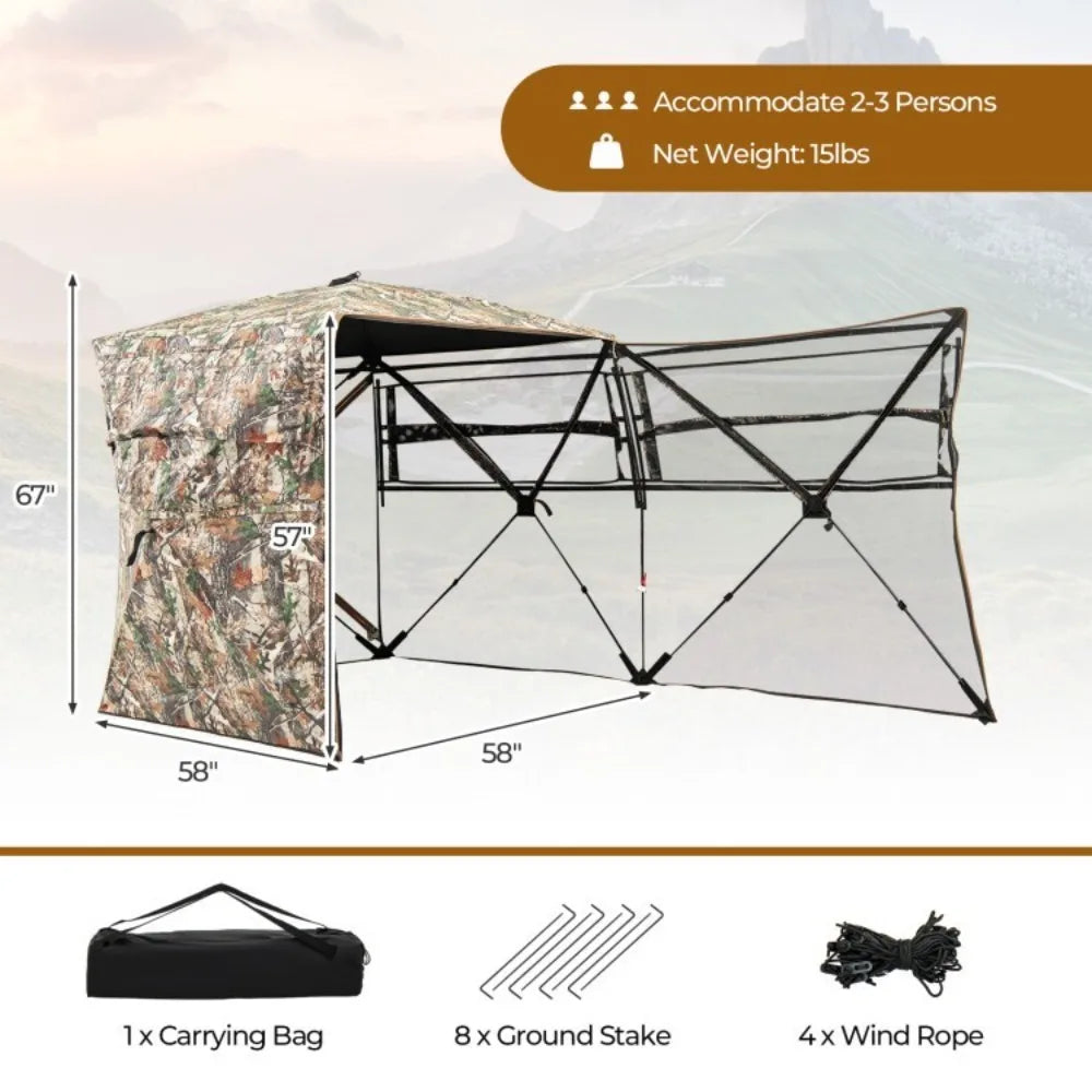 360°One Way See Portable Pop-Up Ground Hunting Blind Hunting Tent w/Carrying Bag