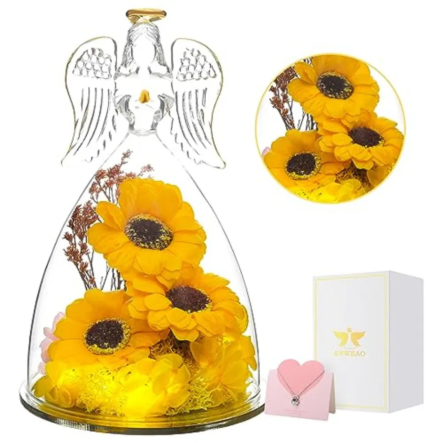 Angel Mothers Day Blessing Gifts Angel Figurines with LED Light Real Gifts for Her Mom Grandma Wife Glass Angel Figurines for V