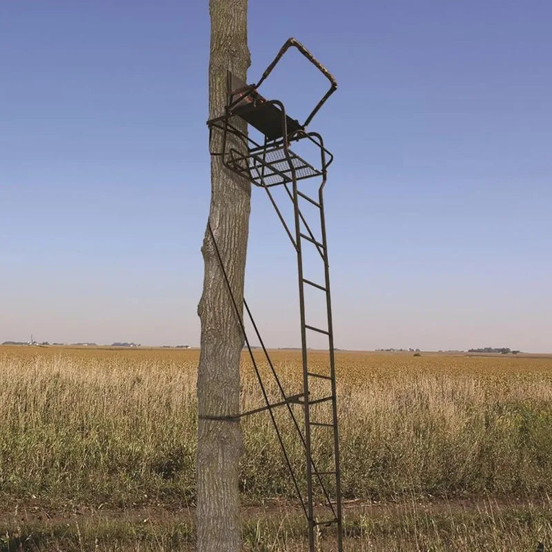 BIG GAME 1-Person Ladder Tree Stand for Hunting Deer with Seat, Hunter, 18' Tall, Black - Adjustable Climbing Treestand