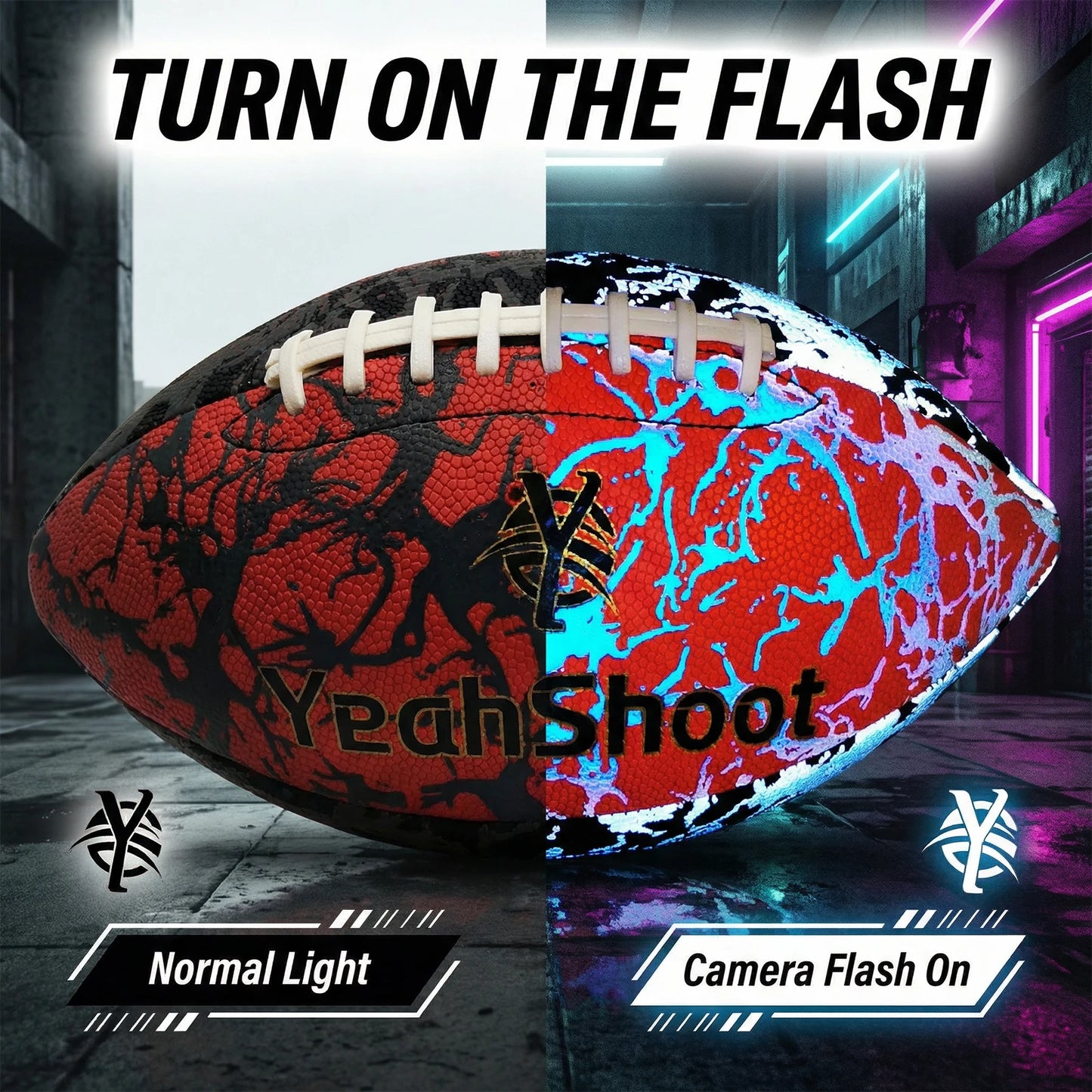 New Holographic Reflective Football Size 9-Glow in The Dark Premium American Football with Stunning Luminous Rugby Durable Grip