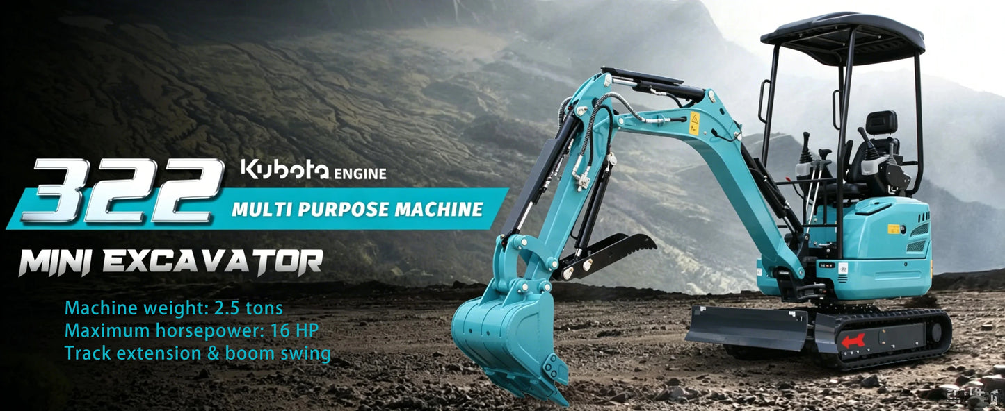 2.5Ton Mini Excavator 16 HP Kubota Engine,Telescopic Tracks & Swing Boom and Hydraulic Thumb,EPA Certified for Farm Construction