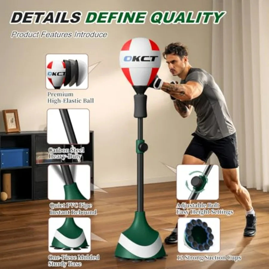 Punching Bag with Adjustable Hght Stand Thickened Steel Frame Reflex Boxing Ball for Home Gym Equipment Includes Floor Mat Glov
