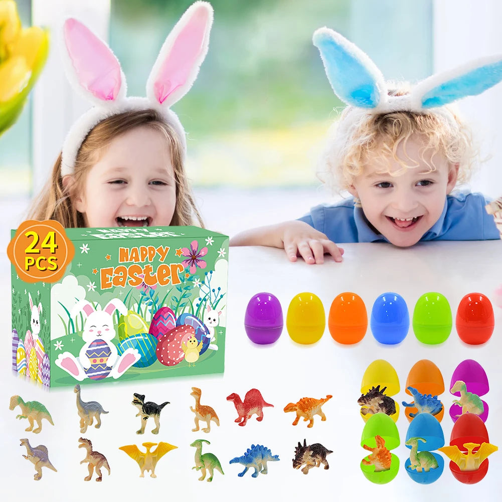 12Pcs Prefilled Easter Eggs Easter Egg Fillers with Dinosaur Toys Easter Basket Stuffers Filled Easter Egg Gift for Boys Girls