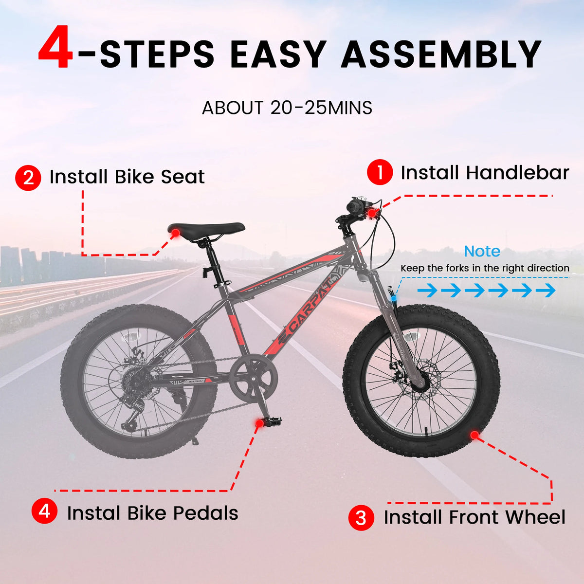 20 Inch Fat Tire Kids Mountain Bike, 4.0" Wide Non-Slip Fat Tires, 7-Speed Disc Brake, Boys Girls Outdoor Kids' Bicycles Gift