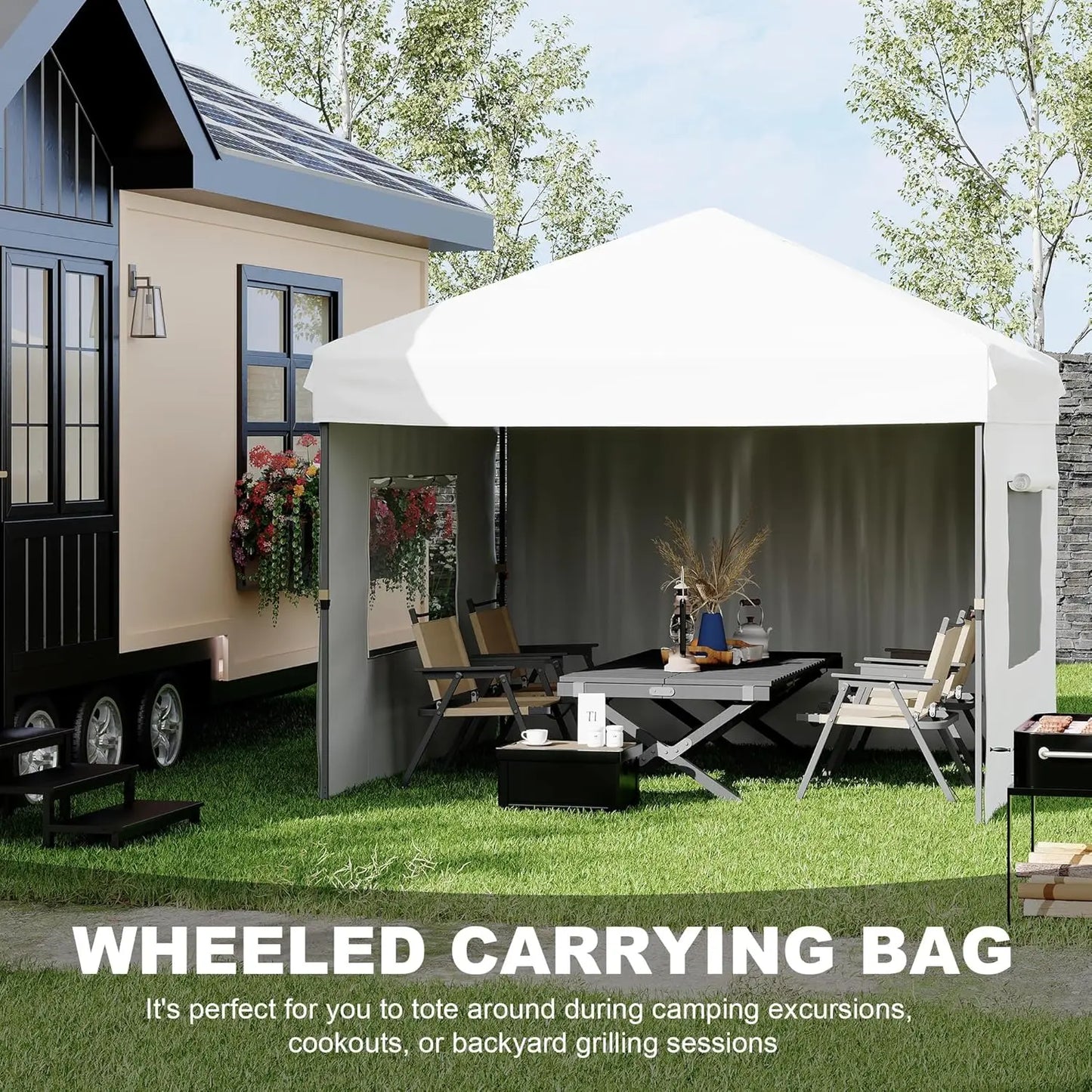 10'x10' Pop Up Canopy Tent with 3 Sidewalls One Push Setup Outdoor Canopy Sun Shade with Carry Bag for Events, Party, Camping