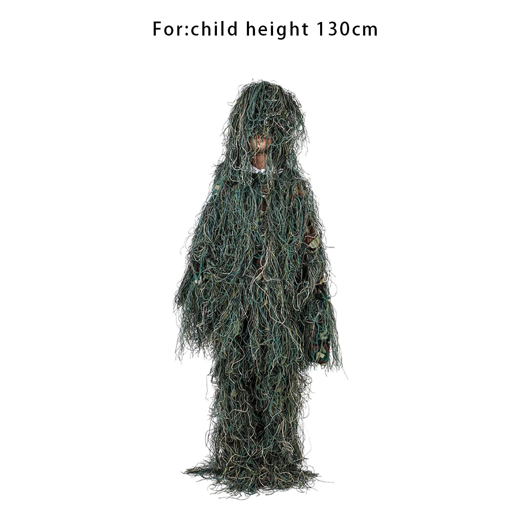 Kids 3D Camouflage Suits Outdoor Hunting Scouting Children Camouflage Clothes Pants Set with Storage Bag 1.3-1.5m