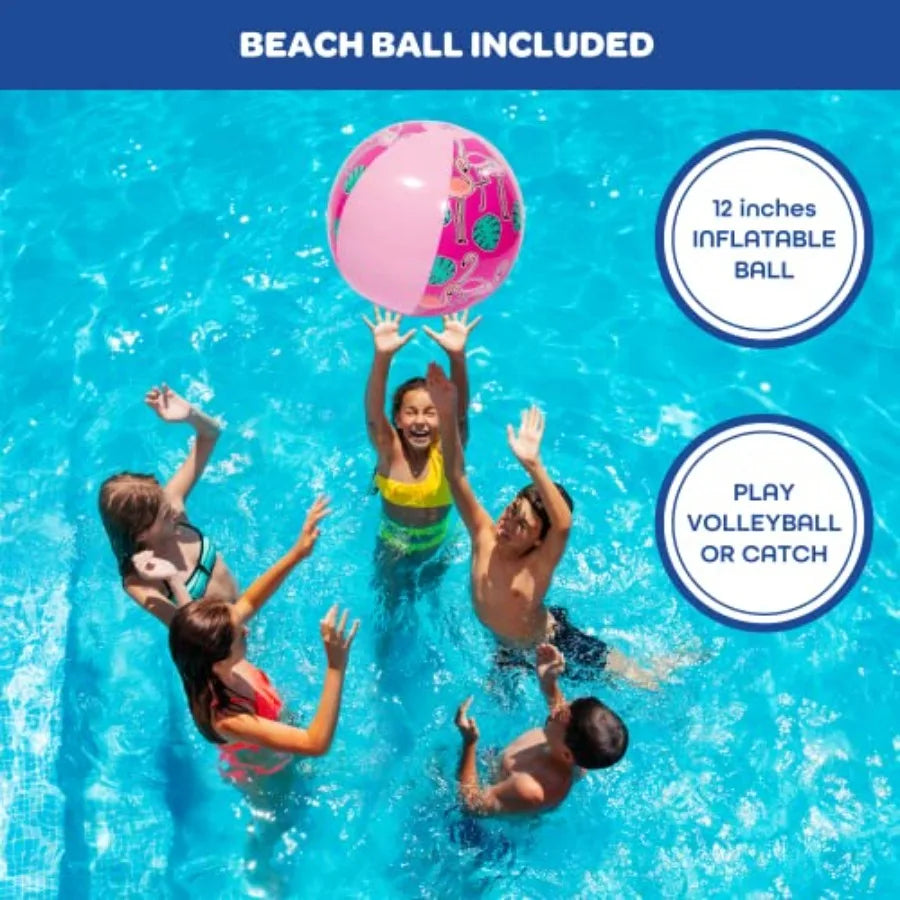 Giant Inflatable Flamingo Volleyball Net Set w/Ball - 12 ft Long Durable PVC Material - Perfect for Outdoor Backyard Swimming P