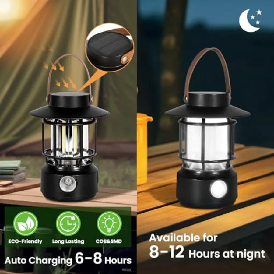 Led Camping Lantern 2 Pack 1000LM Solar Lantern Rechargeable Camping Lights with Side Flashlights for Emergencies IPX5 Waterpro